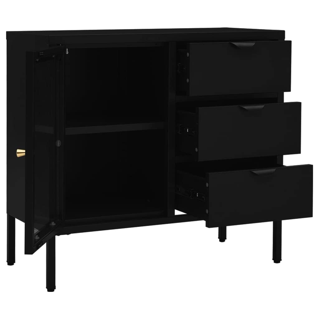 FAMIROSA Modern Black Steel Sideboard with 3 Drawers & Adjustable Shelf - 29.5