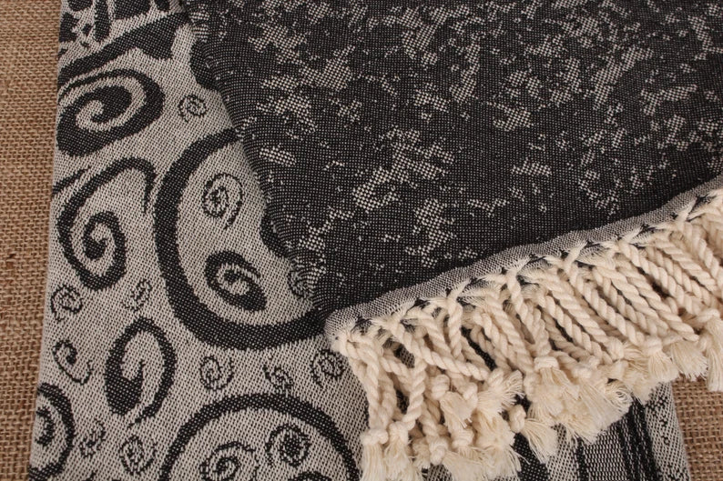 Premium Black Turtle Turkish Beach Towel - Extra Large, Soft & Quick-Dry - Perfect for Pool, Beach, Vacation & Yoga