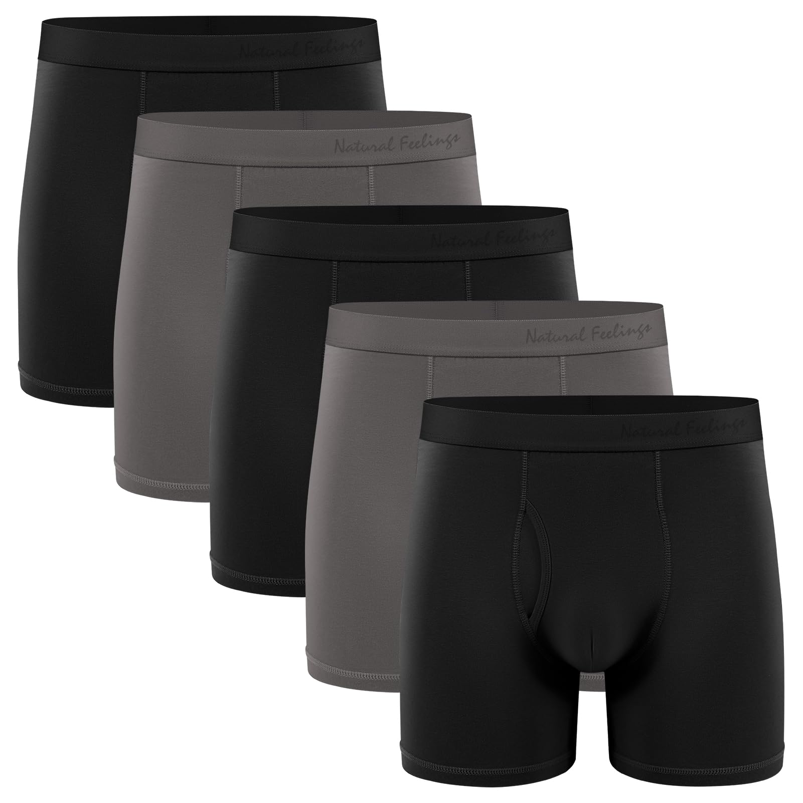 Natural Feelings Men's Boxer Briefs - Soft Cotton Underwear with Open Fly (3-Pack) - Comfortable for Daily Wear, Workout & Sleep