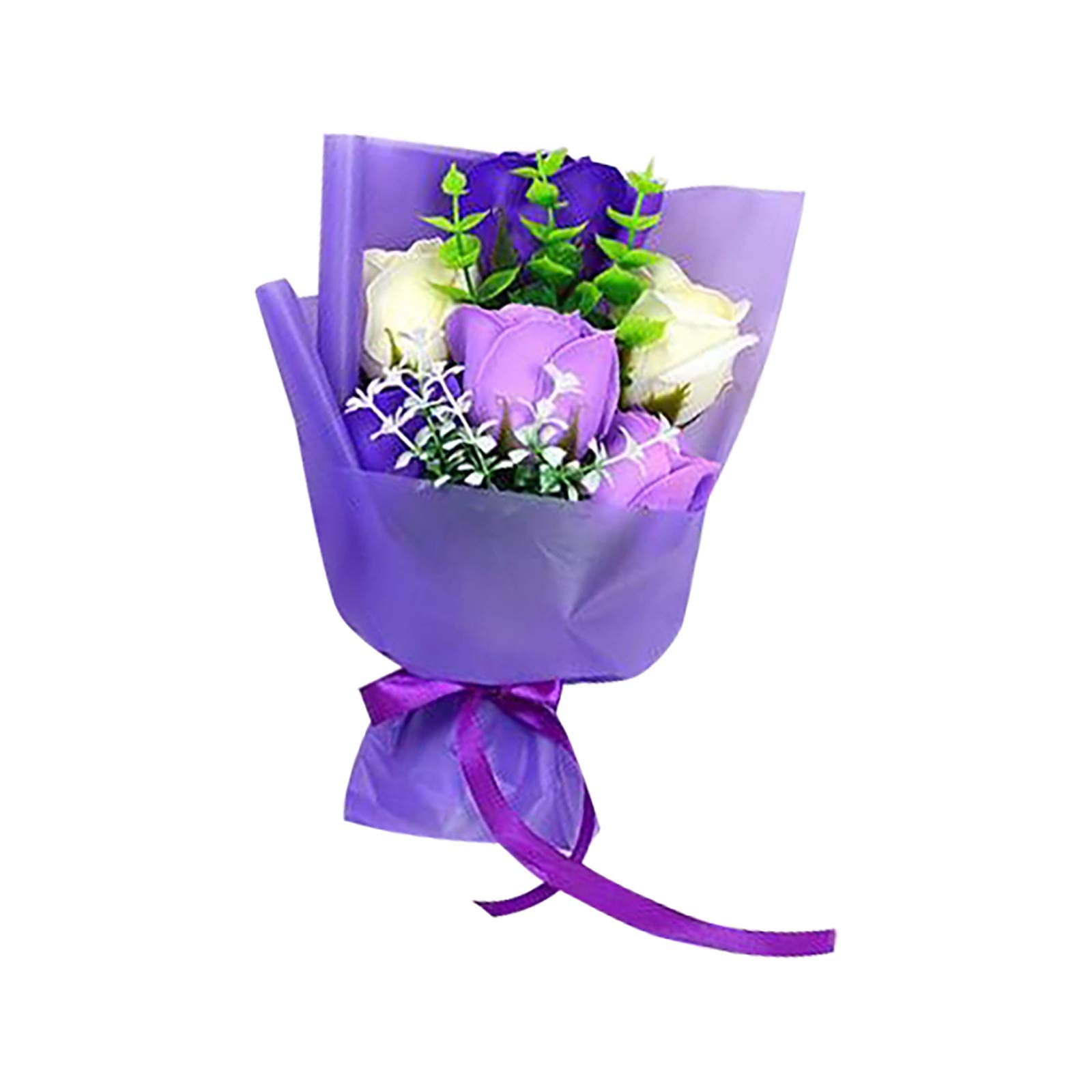 Artificial Flower Bouquet Gift Box - 6 Pack Simulated Soap Roses in Decorative Baskets for Mother's Day, Valentine's, Home Decor & Wedding Centerpieces