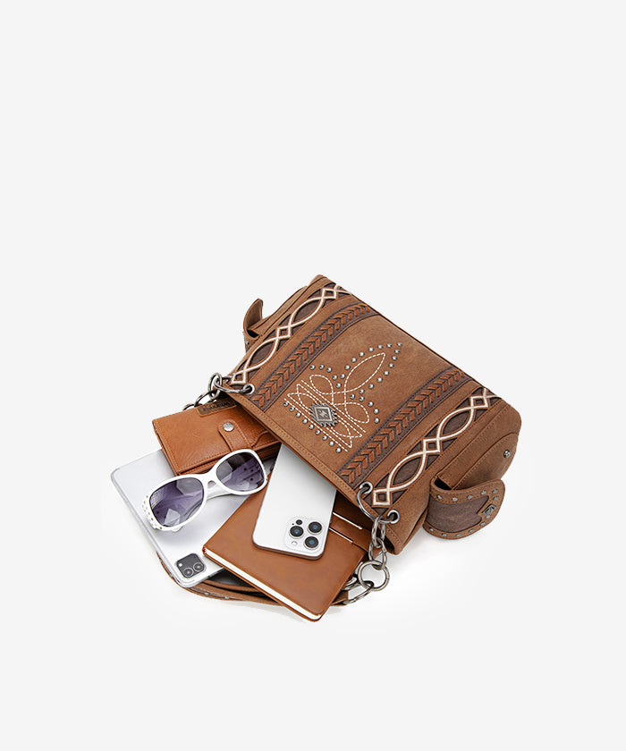 Montana West Southwestern Diamond Cross Stitch Concealed Carry Satchel Purse for Women - Stylish Leather Handbag with Hidden Gun Pocket for Everyday Carry & Outdoor Adventures