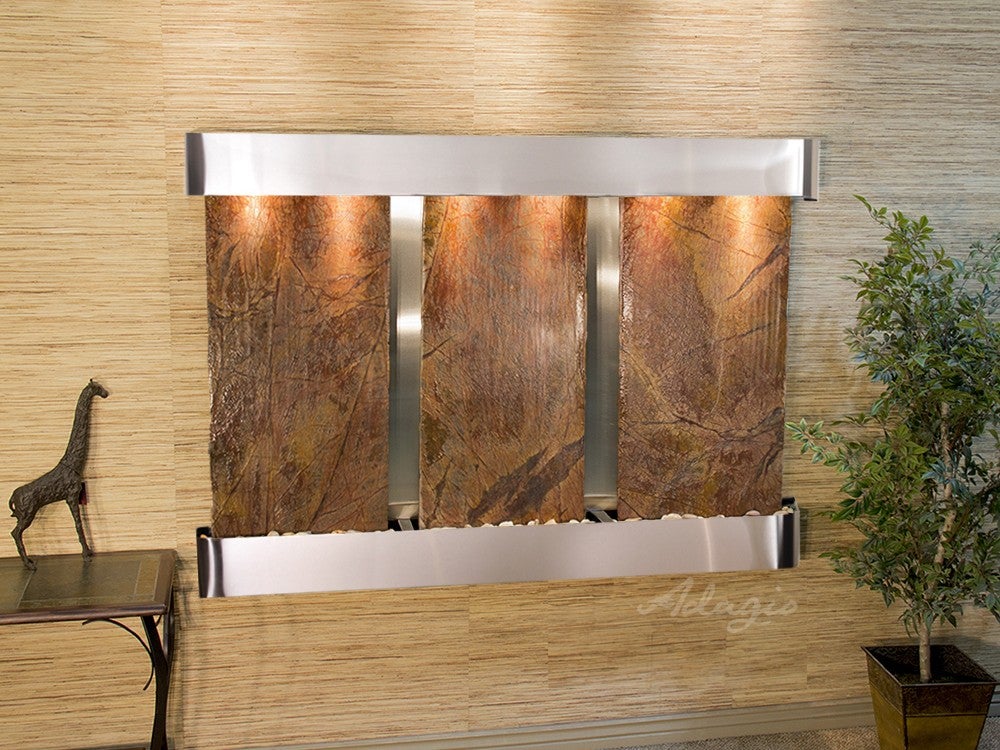 Adagio Olympus Falls Round Stainless Steel Brown Marble Dining Table - OFR2006 | Modern Kitchen & Dining Room Furniture for Home Decor