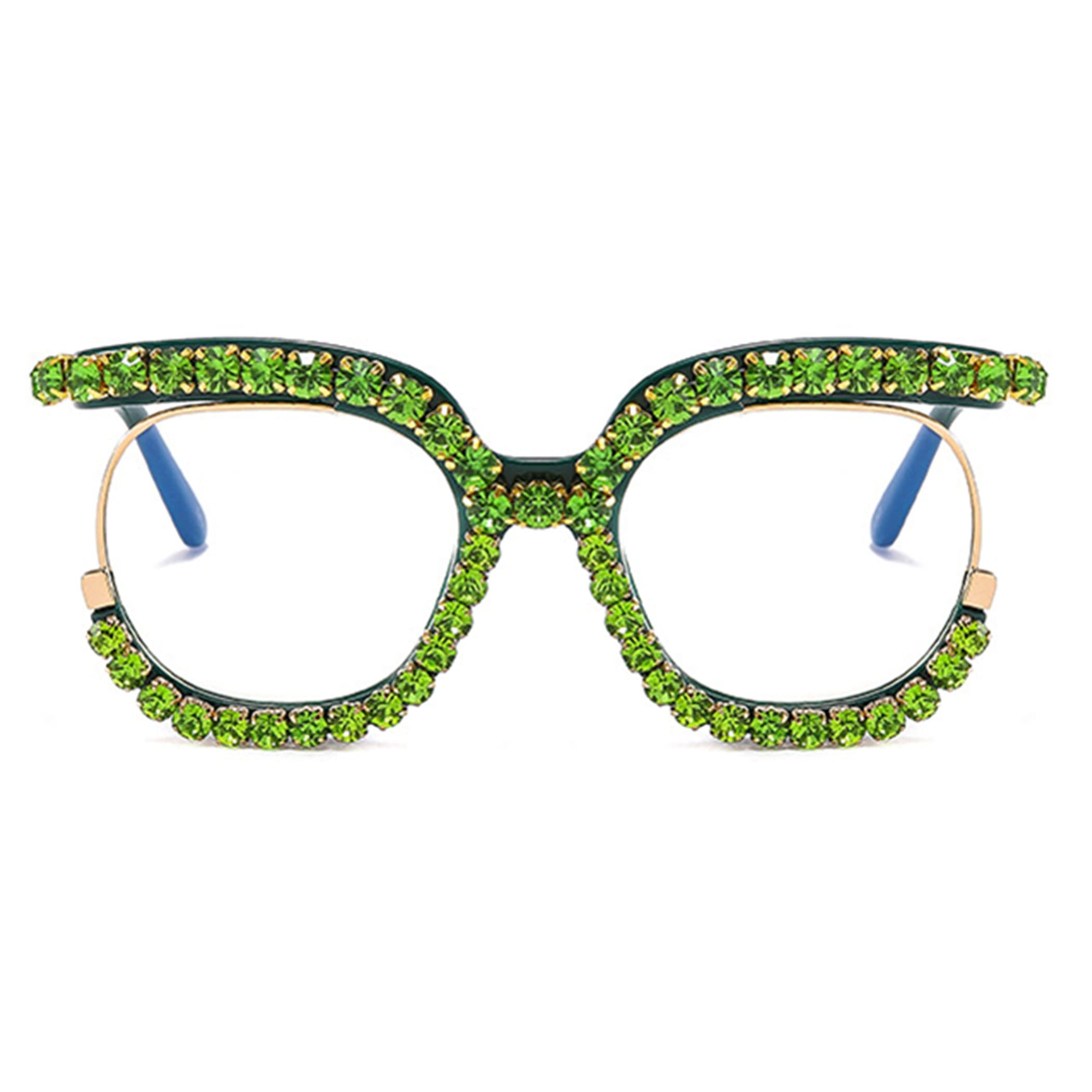 Vintage Round Half-Rim Reading Glasses for Women with Crystal Trim & Jeweled Frame - Fashion Eyewear for Reading, Costume Parties & Everyday Wear