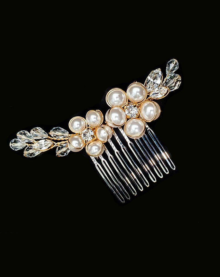 Elegant Bridal Pearl Floral Side Hair Comb - Kezani Milan Baby Comb for Weddings, Prom & Special Occasions
