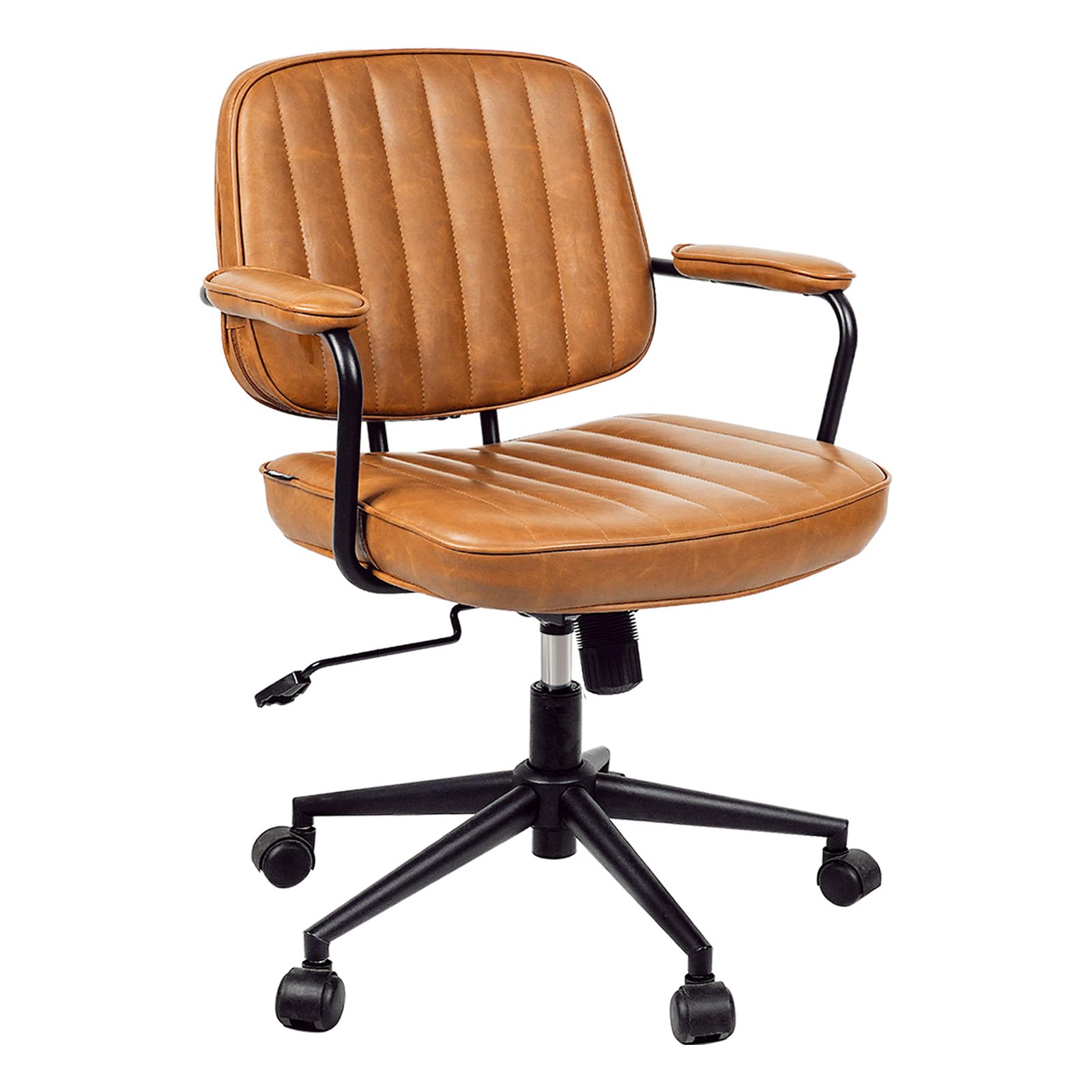Artswish Mid Century Modern Leather Office Chair - Brown Ergonomic Desk Chair with Wheels & Armrests for Home Office, Study & Workspace