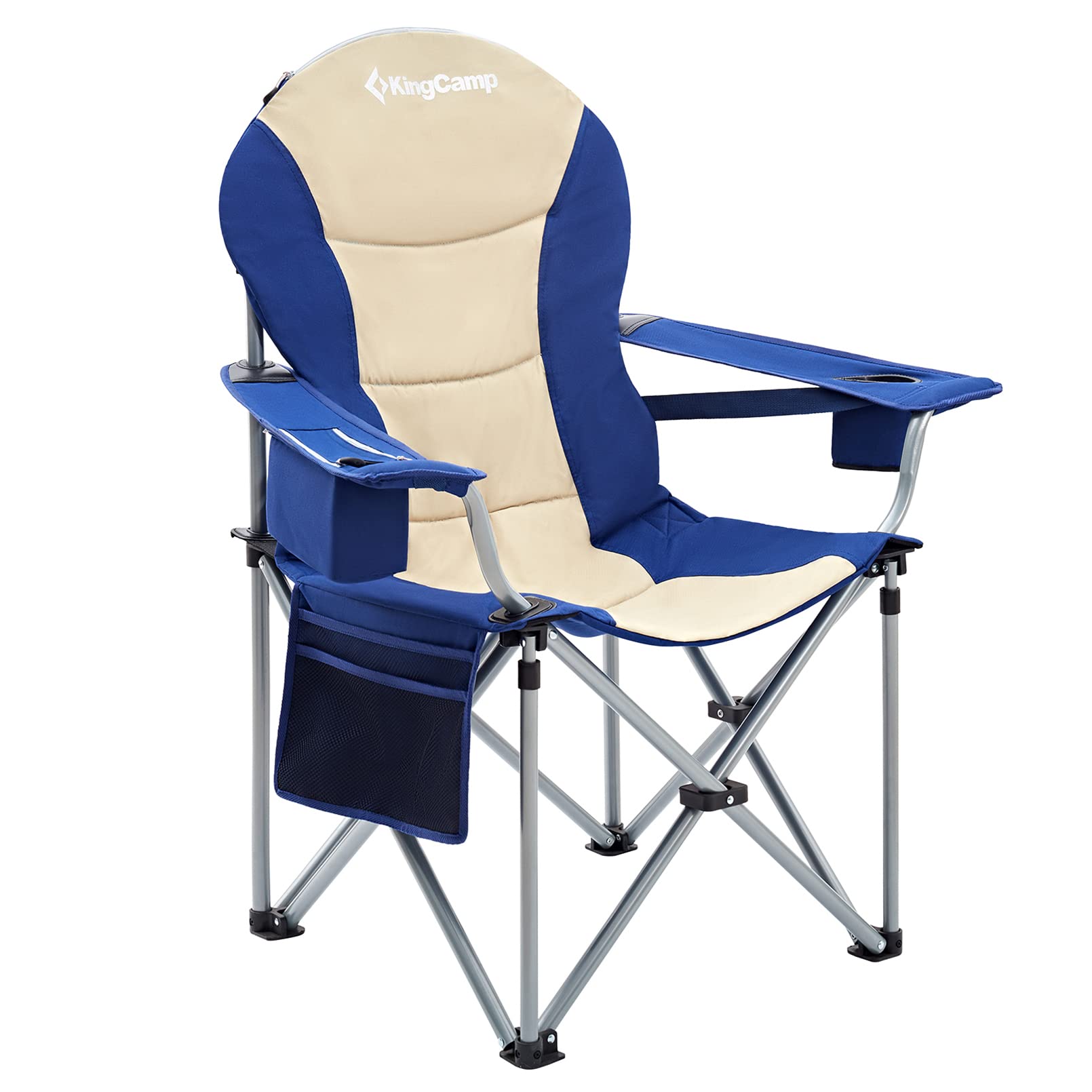 **KingCamp Heavy Duty Oversized Folding Camping Chair with Lumbar Back Support & Cooler Bag – Portable Lawn Chair for Outdoor, Fishing, Yard, Sports, Picnics, and Beach Relaxation**