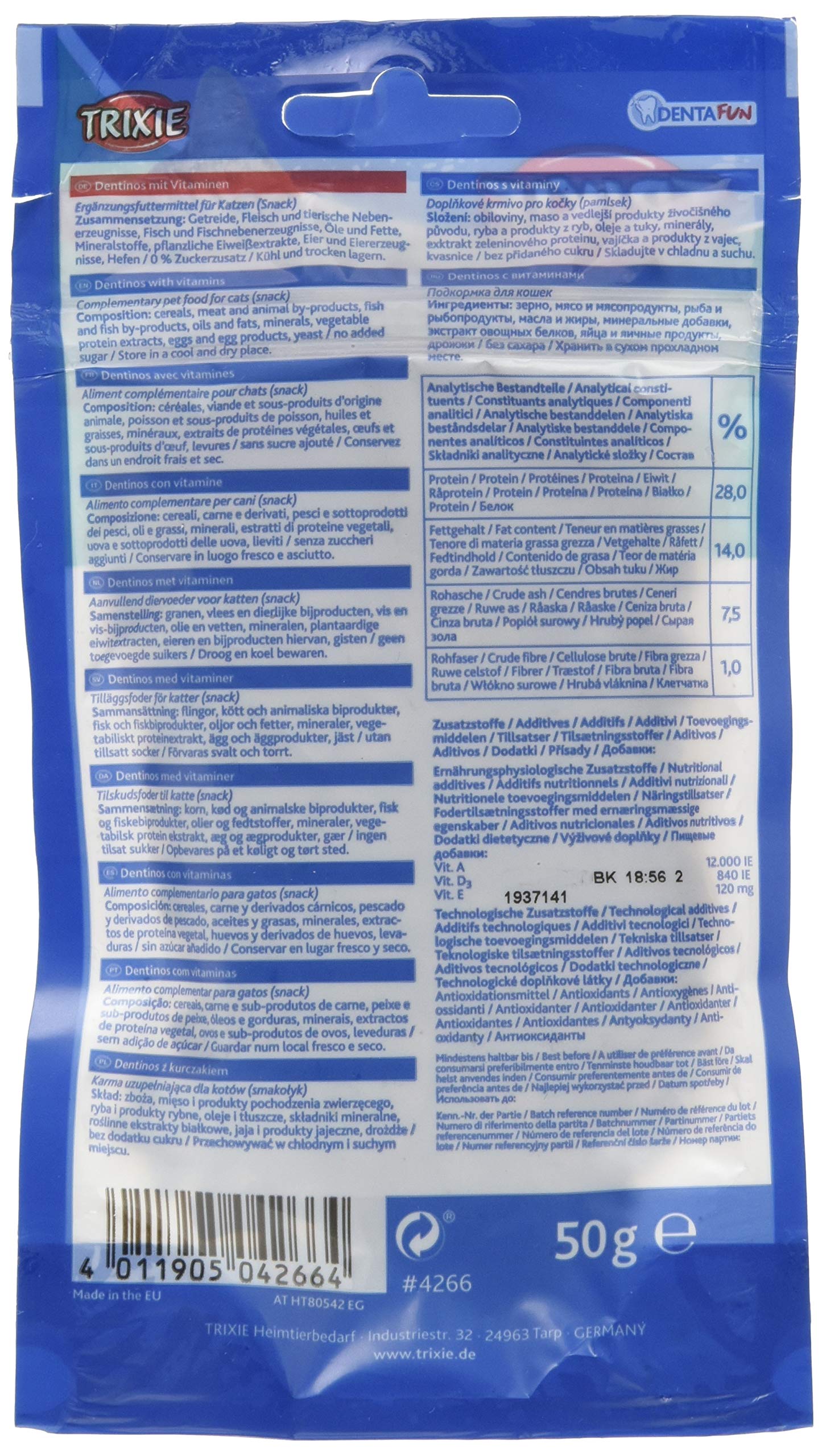 Trixie Dentinos with Vitamins - 50g Dog Dental Chews for Teeth Cleaning & Fresh Breath | Healthy Treats for Small & Medium Dogs | Vet-Recommended for Oral Care & Tartar Control