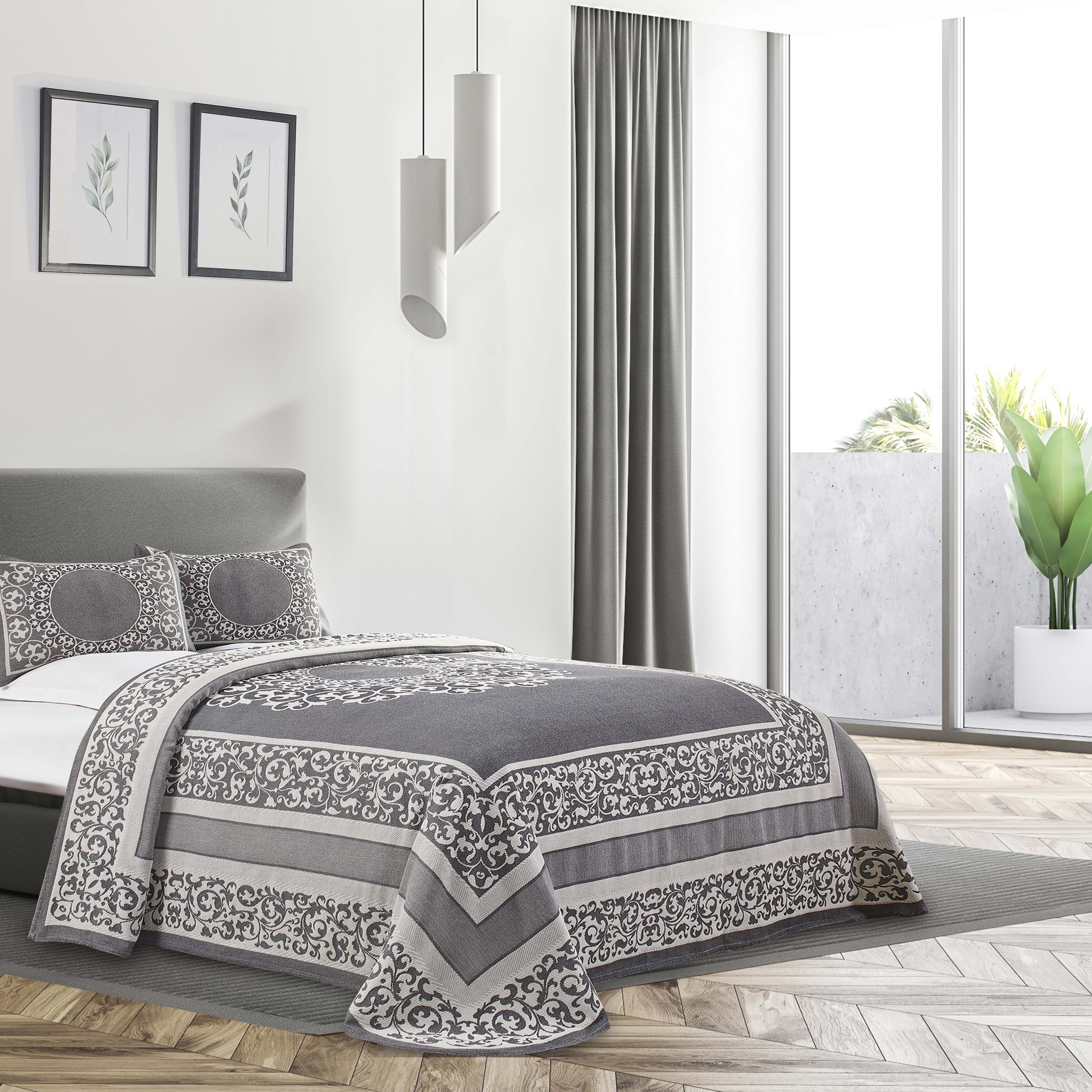 Boho Mandala Cotton Blend Woven Jacquard Bedspread Set - Queen Size, Soft & Breathable, Ethnic Home Decor for Bedroom, Living Room, Dorm or Yoga Studio