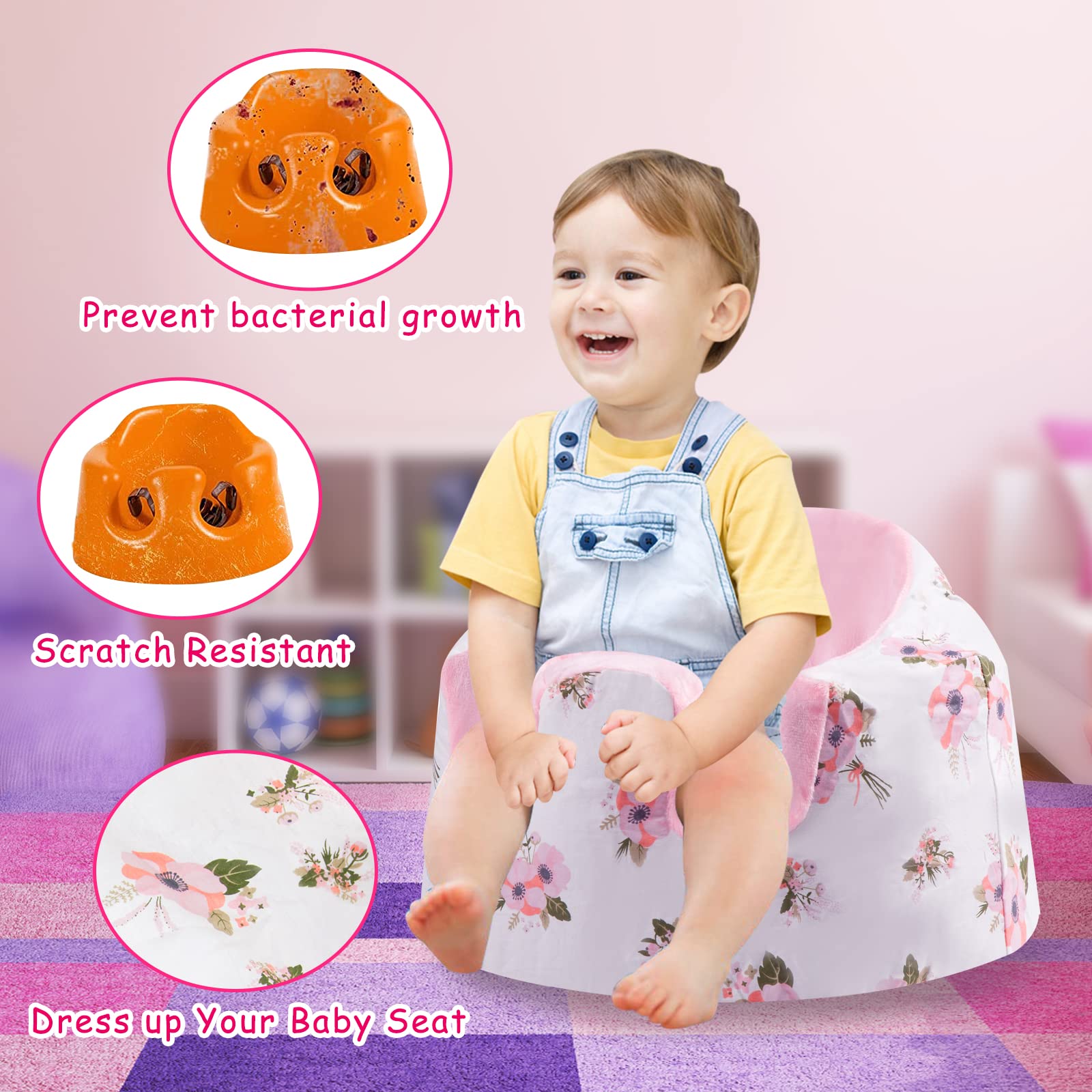 Breathable Baby Seat Cover for Bumbo Seat - Cooling Summer Seat Protector for Boys & Girls (White Flower Design) - Perfect for Indoor & Outdoor Use, Playtime, and Travel