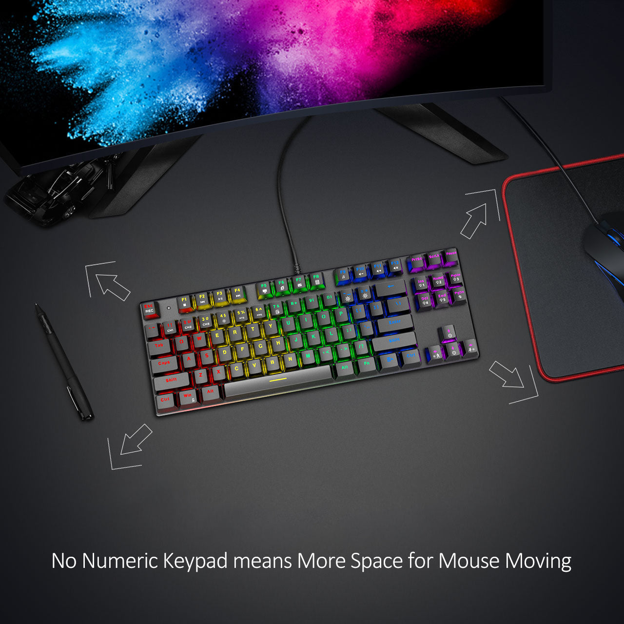 PC244A Mechanical Gaming Keyboard with Blue Switches - Tactile Clicky Keys for Fast Typing & Gaming | Durable Black Design for PC & Office Use