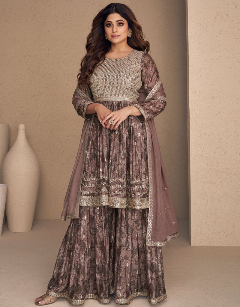 Premium American Brown Chinon Silk Palazzo Pants - Elegant & Comfortable Wide Leg Trousers for Women - Perfect for Casual Wear, Parties & Festive Occasions