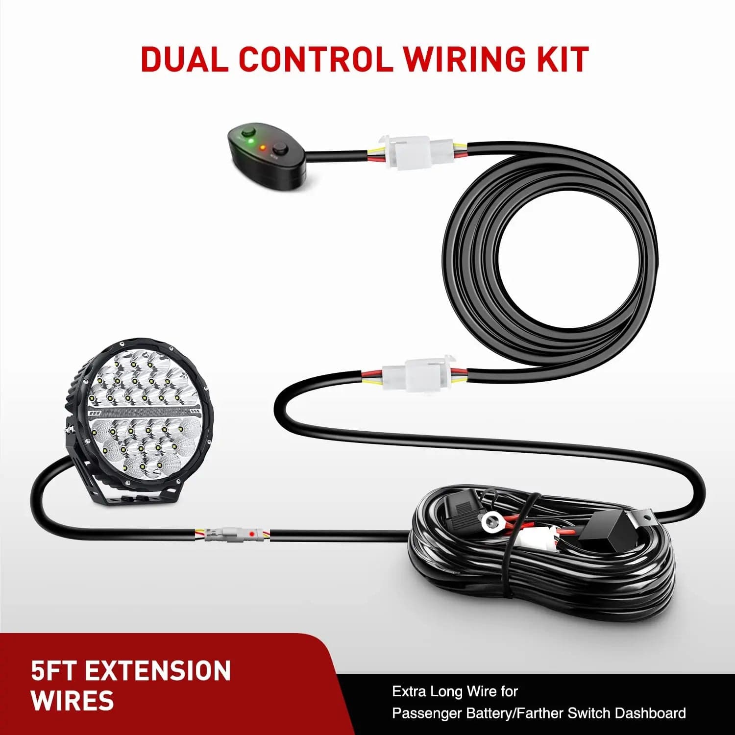 22AWG 5FT Wire Extension Kit for LED Light Bars, LED Pods & LED Work Lights - Waterproof Wiring Harness for Off-Road Vehicles, ATVs, Trucks & Marine Lighting Installations