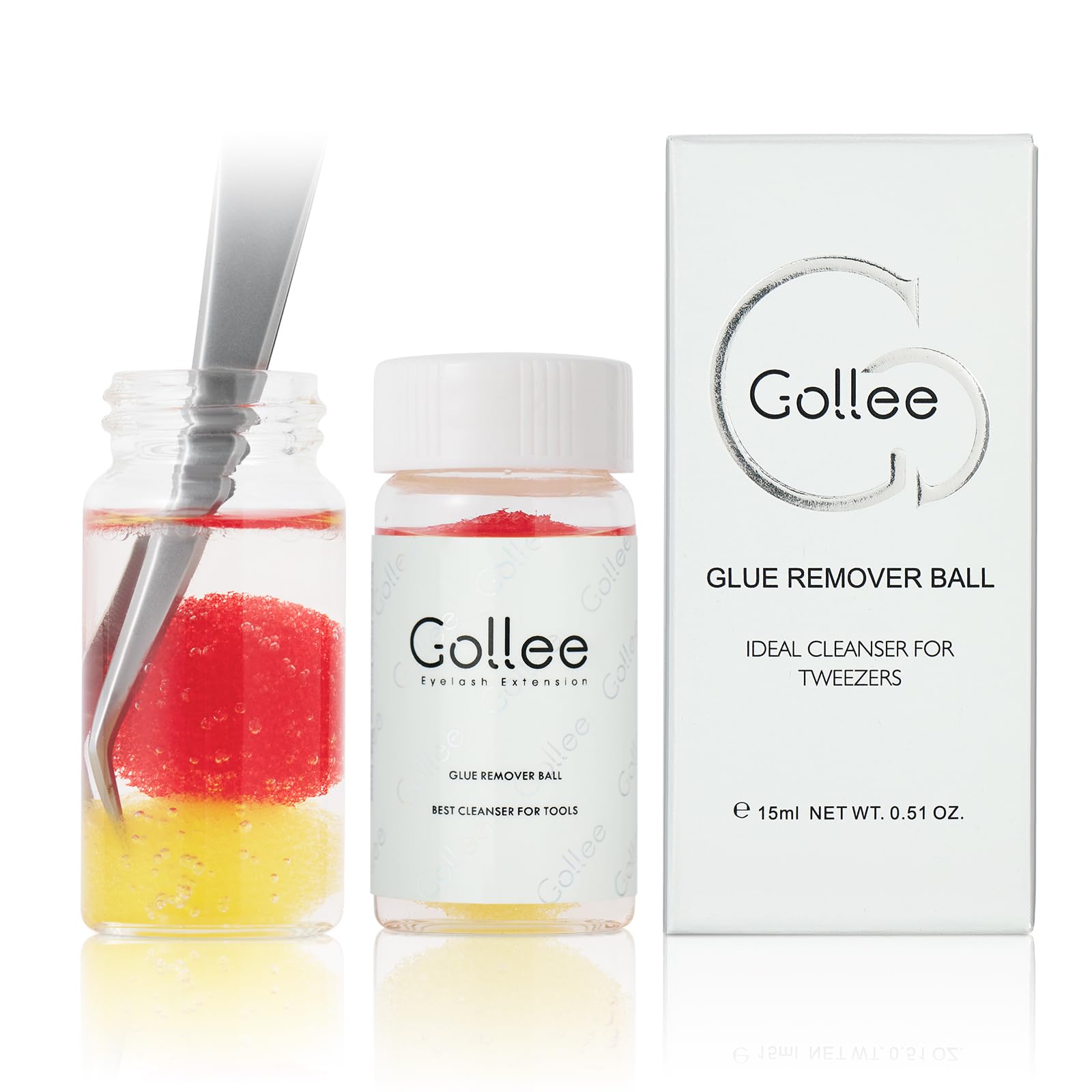 GOLLEE Eyelash Extension Tweezer Cleaner - Professional Lash Tweezer Cleanser with Sponge Ball for Glue Removal - Red, Modern Style - Perfect for Salon & Home Lash Application