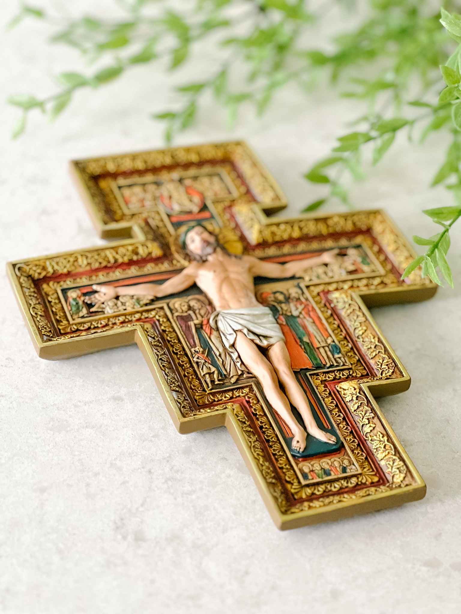 San Damiano Cross - Handcrafted Wooden Wall Crucifix for Home & Church Decor - Perfect for Prayer Rooms, Gifts, and Religious Devotion