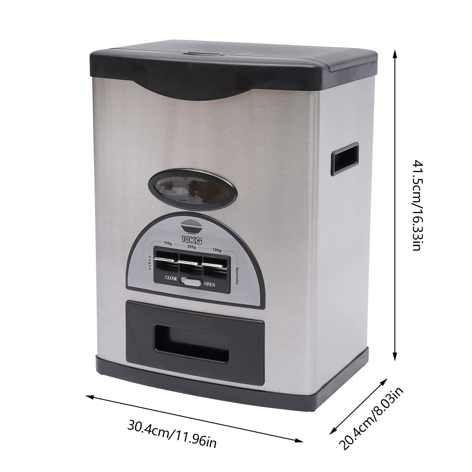10kg/22lb Automatic Rice Storage Dispenser - Stainless Steel Black Rice Container for Kitchen & Pantry Organization | Perfect for Rice, Cereal, Flour & Dry Food Storage