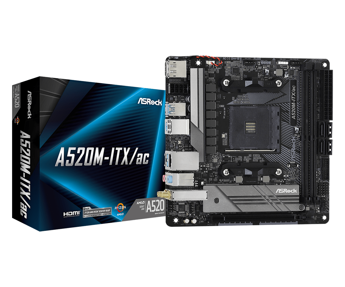 ASRock A520M ITX/ac AMD AM4 DDR4 Mini ITX WiFi Motherboard - Compact Gaming & Home Theater PC Builds for Small Spaces