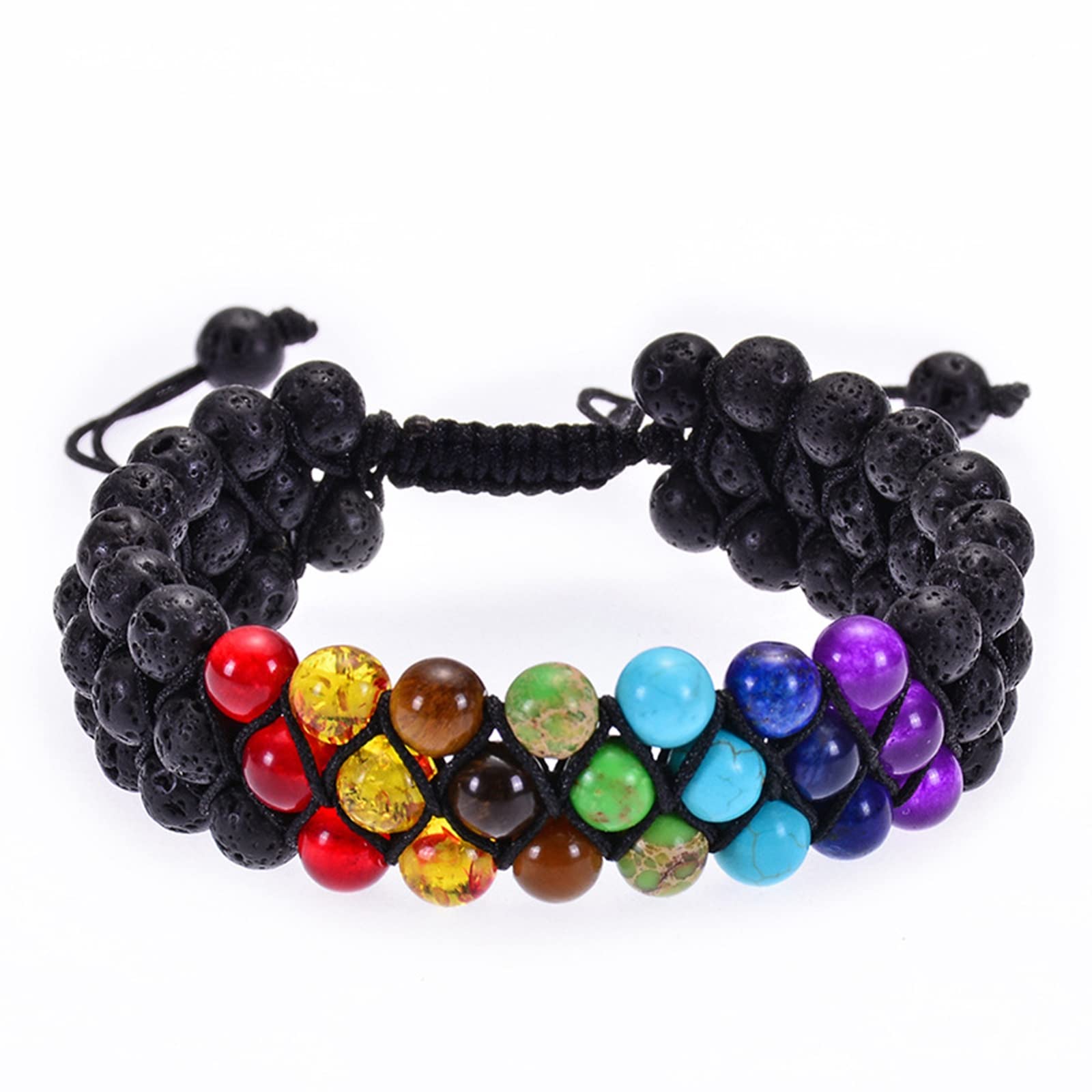 BCughia Beaded Bracelet for Women & Men - 3 Layer Lava Stone Multi-Row Adjustable Braided Bead Bracelet Set - Boho Chic Jewelry Gift for Birthday, Anniversary | Perfect for Everyday Wear, Yoga & Meditation