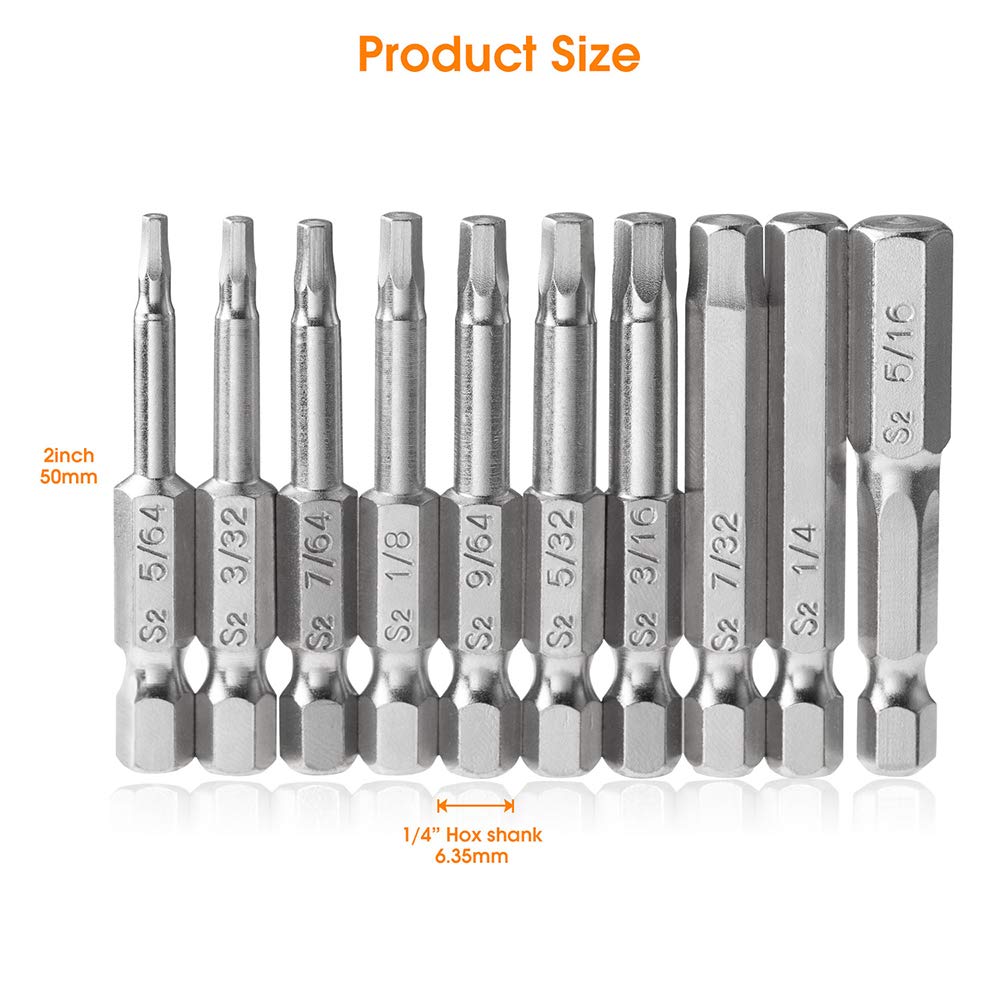 10-Piece Hex Wrench Set - 1/4 Inch Quick Release S2 Steel with Rust-Resistant Finish - Compatible with Electric Screwdrivers & Drills - Perfect for DIY Projects, Furniture Assembly, and Automotive Repairs