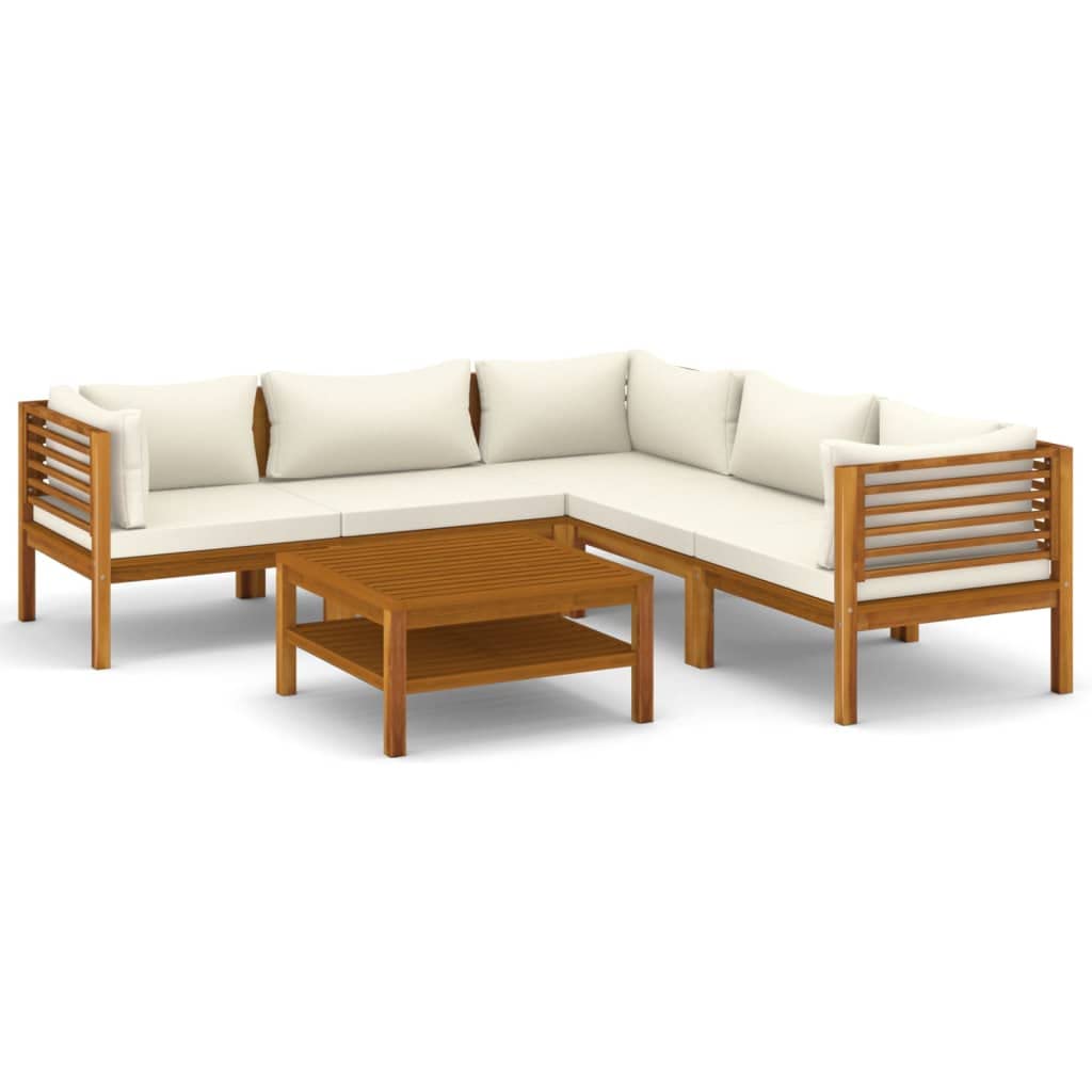 vidaXL 6-Piece Patio Lounge Set - Outdoor Garden Furniture, Sectional Sofa with Cushions, Corner Sofa in Retro Style (Solid Acacia Wood) - Perfect for Backyard, Poolside & Patio Relaxation