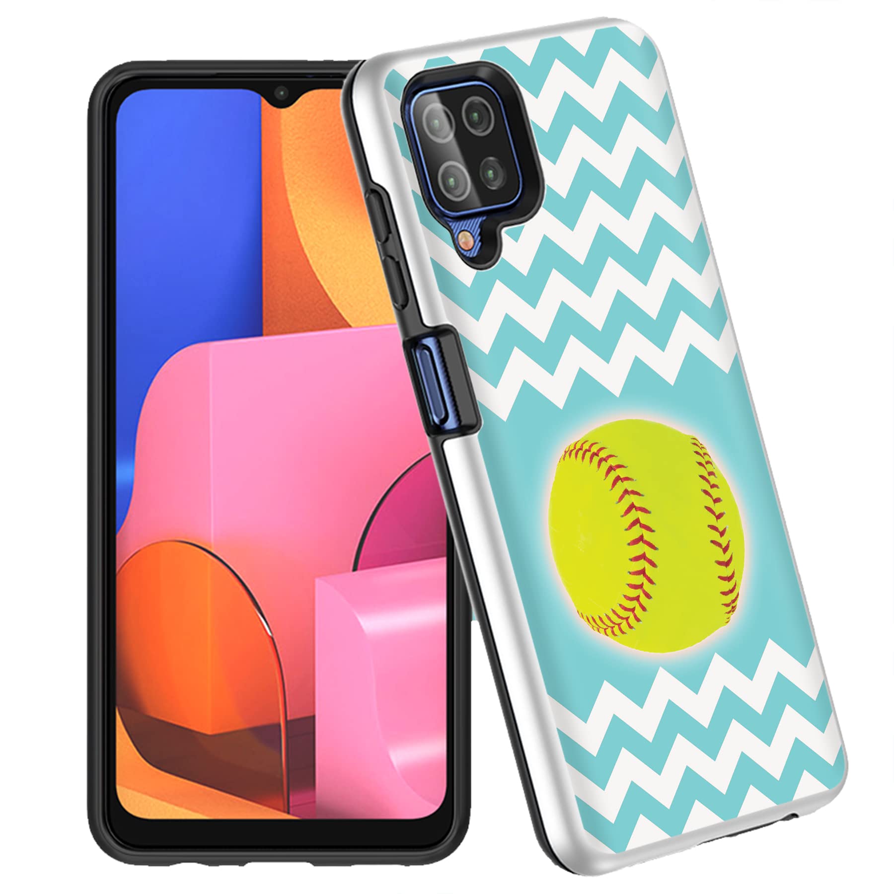 VIBECover Hybrid Slim Case for Samsung Galaxy A12 5G - Shockproof Dual Layer Protection Phone Cover with Chevron Softball Design | Perfect for Everyday Use, Sports & Outdoor Activities