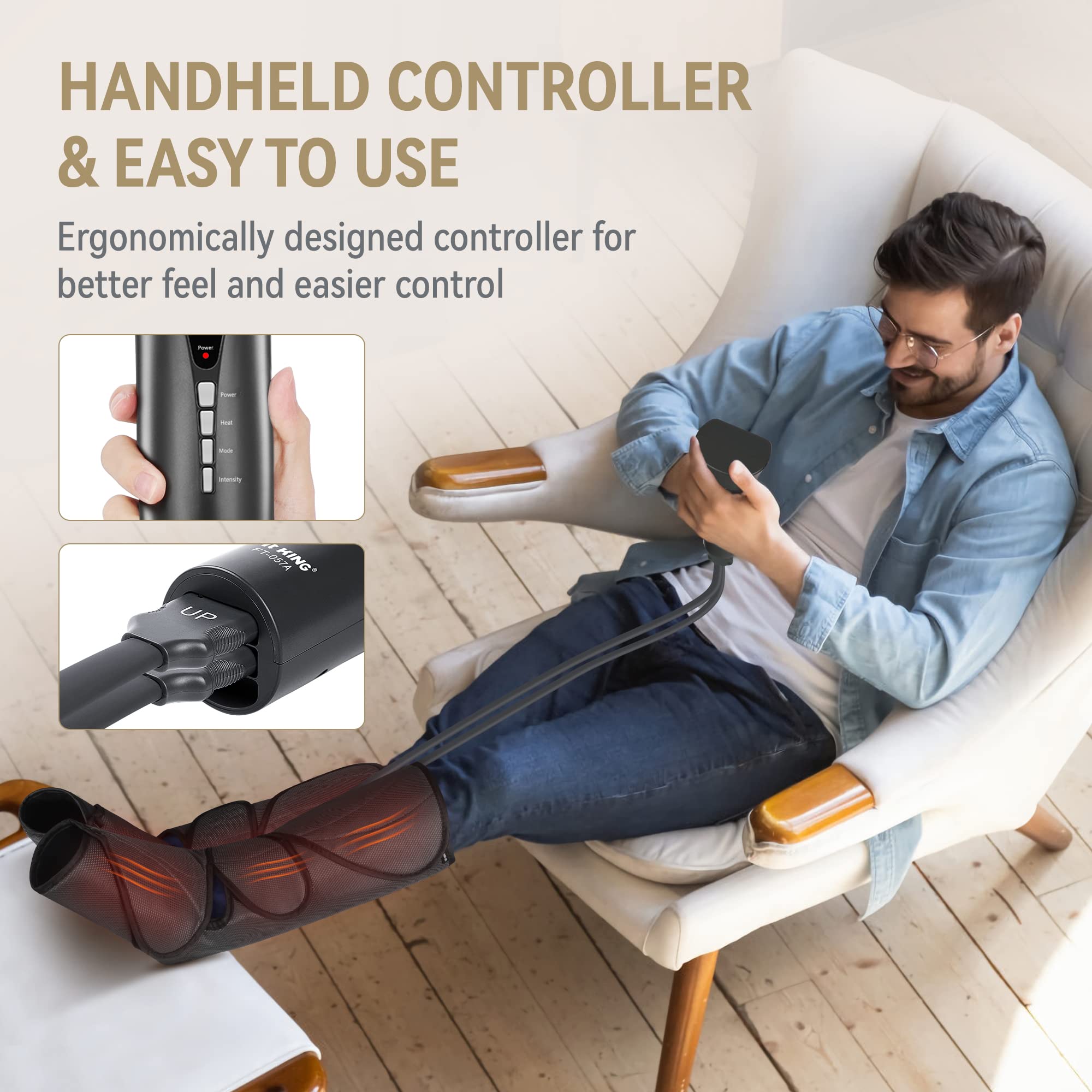 FIT KING Leg and Foot Massager with Heat - Air Compression Massage for Circulation, Pain Relief, Swollen Legs, Edema & RLS - Perfect Gift for Women, Parents & Friends - FSA HSA Eligible - Ideal for Home Use, Office Relaxation & Post-Workout Recovery
