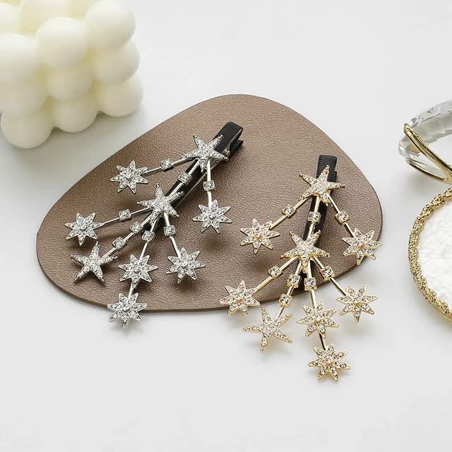 Samyak 2-Pack New Moon Snowflake Rhinestone Star Barrettes & Tree Branch Shiny Designer Hair Clips - Alligator Hair Pins for Women & Girls | Perfect for Weddings, Parties & Daily Hair Accessories (4-Pack)