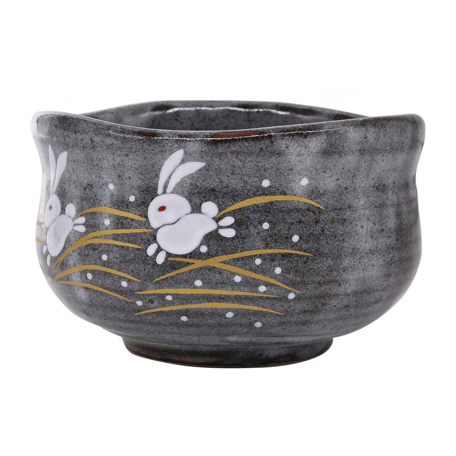 Japanese Kutani Ware Porcelain Hopping Rabbit Matcha Tea Bowl - Handcrafted Ceramic Tea Cup for Matcha, Green Tea & Japanese Tea Ceremony - Perfect Gift for Tea Lovers