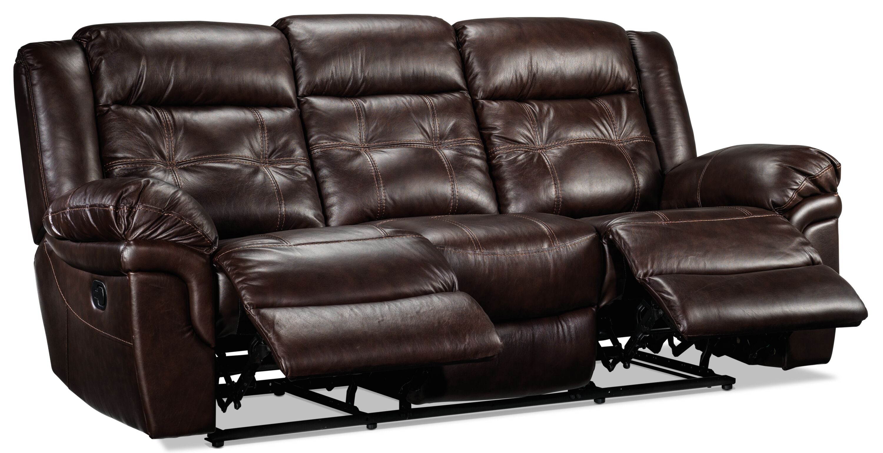 Premium Cooper Leather Reclining Sofa - Genuine Brown Leather Living Room Furniture for Relaxation & Entertainment Spaces