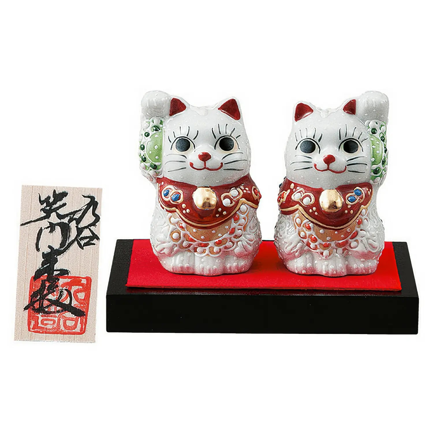 Authentic Japanese Kutani Ware Porcelain Maneki Neko Lucky Cat Figurine Set of 2 - 2.2 Inch Collectible Home Decor for Good Fortune & Wealth | Perfect for Office Desk, Gift Giving & Asian-Inspired Interior Design