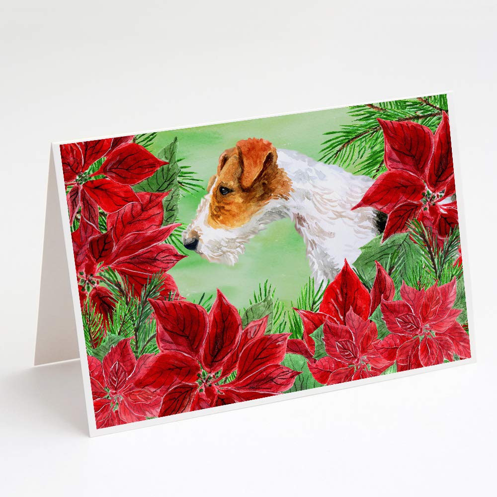 Fox Terrier Poinsettia Greeting Cards - Pack of 8 Blank A7 Note Cards (5x7) with Envelopes | Whimsical Dog Christmas Holiday Cards for Pet Lovers, Thank You Notes & Seasonal Greetings