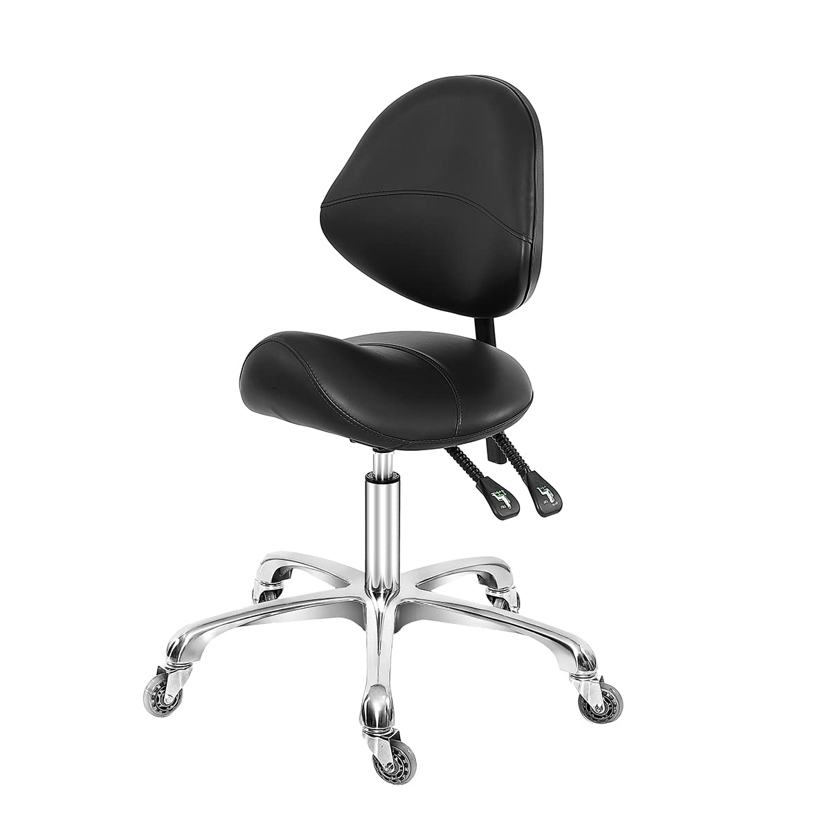 Ergonomic Rolling Saddle Stool with Back Support - Adjustable Height Dental Hygienist Chair, Lash Extension Stool for Tattoo Artists, Spa & Salon Professionals (Black) - Perfect for Long Work Shifts in Clinics, Beauty Salons & Tattoo Studios
