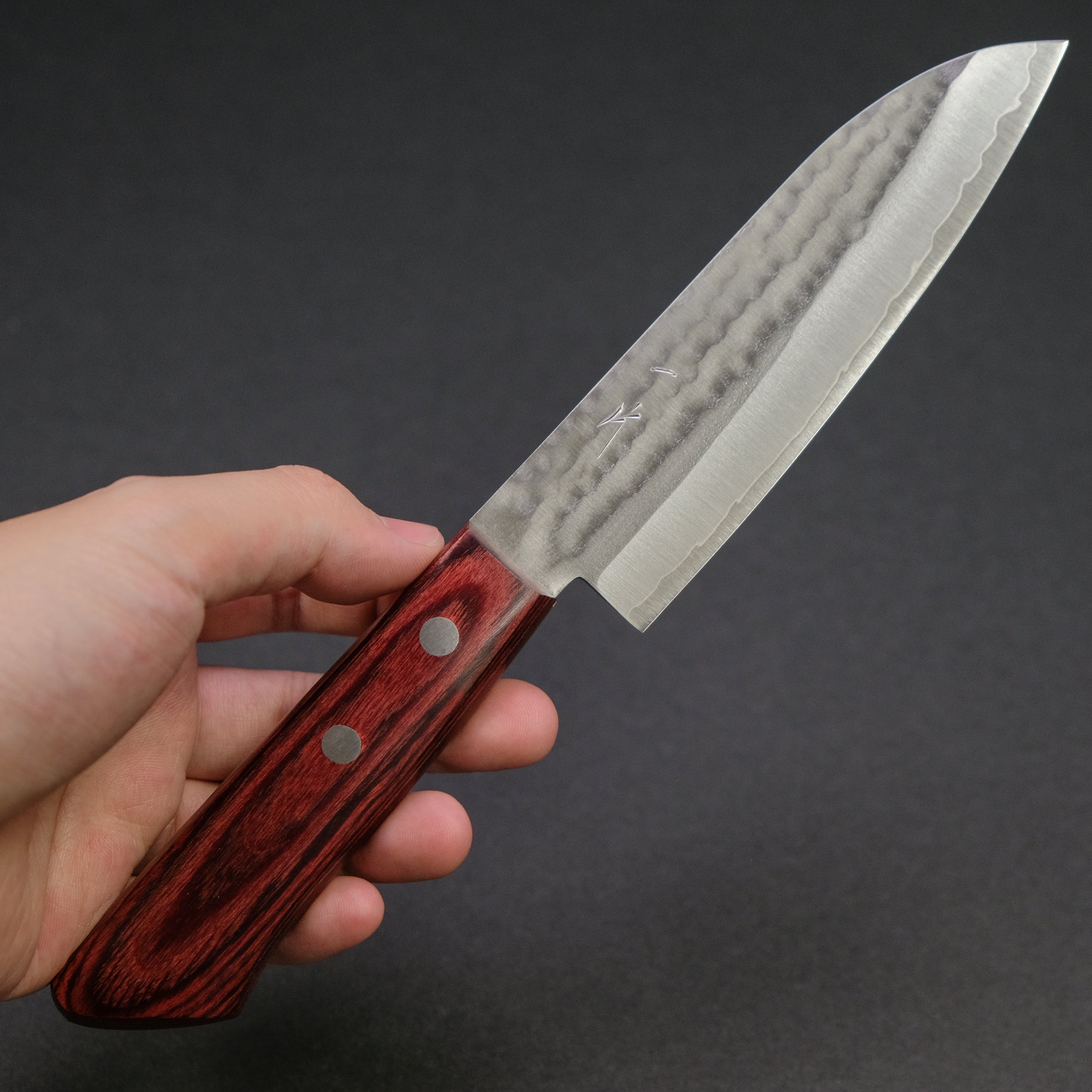 Hitohira NM Small Santoku Knife 130mm with Red Pakka Handle - No Bolster - Japanese Kitchen Knife for Precise Slicing, Dicing & Chopping - Perfect for Home Chefs & Professional Cooks