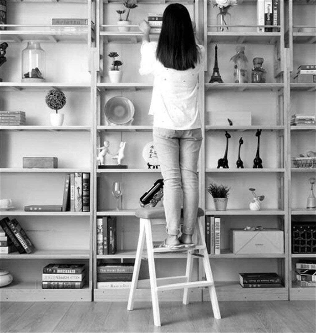 FADUNI Solid Wood Folding Stool, Multifunctional Kitchen Step Stool with 3-Step Ladder, White - Perfect for Kitchen, Bathroom, and Home Storage Use