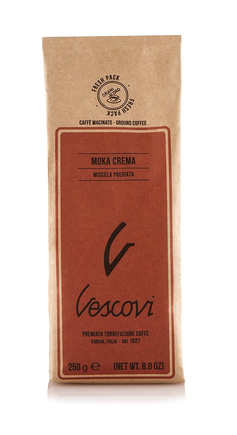 V Vescovi Moka Crema | Premium Italian Ground Espresso Coffee | Medium Roast for Moka Pot, French Press & Pour Over | 16 Bags | Perfect for Home Brewing & Office Use