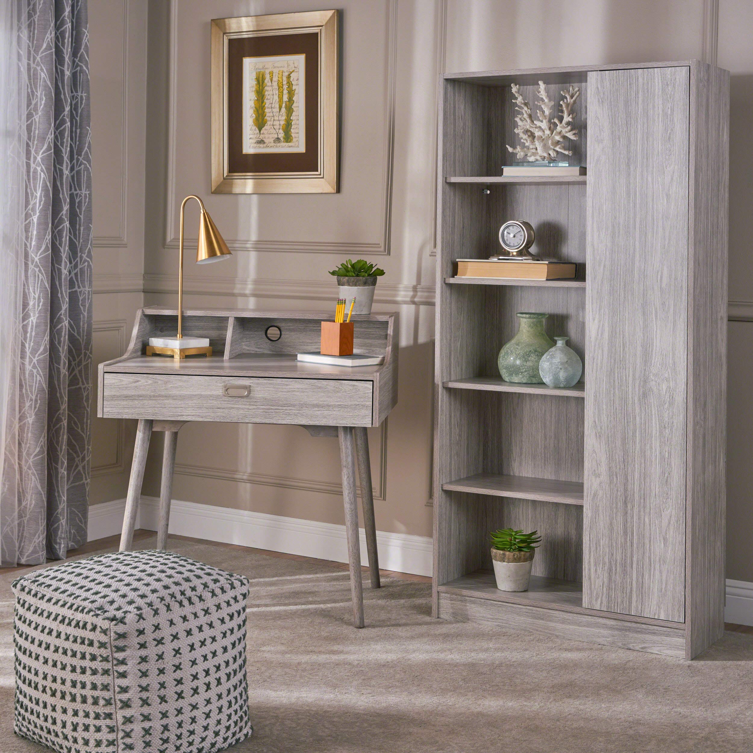 2-Piece Gray Contemporary Handcrafted Bookcase and Desk Set - 64.75