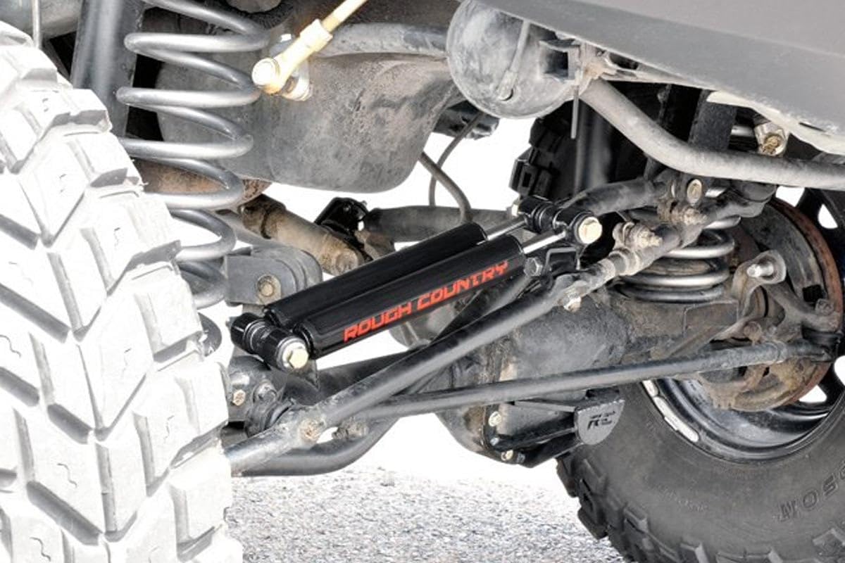 Rough Country Dual Steering Stabilizer Kit for 1997-2006 Jeep Wrangler TJ Cherokee XJ Comanche MJ - 87308 | Improves Steering Control & Reduces Vibration for Off-Road Adventures