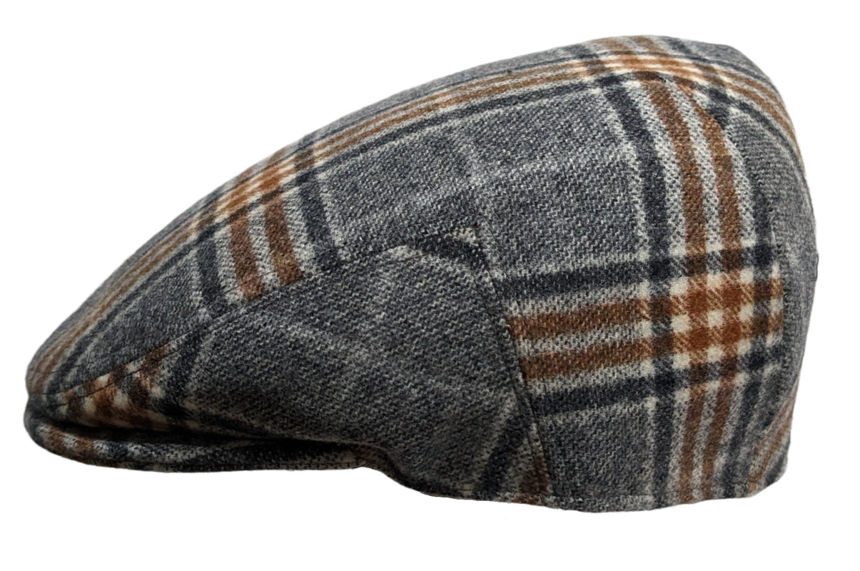 Premium Virgin Wool Flat Cap - Grey & Camel Glen Check - Classic Men's Hat for Casual & Formal Wear - Ideal for Outdoor Activities & Fashion Styles