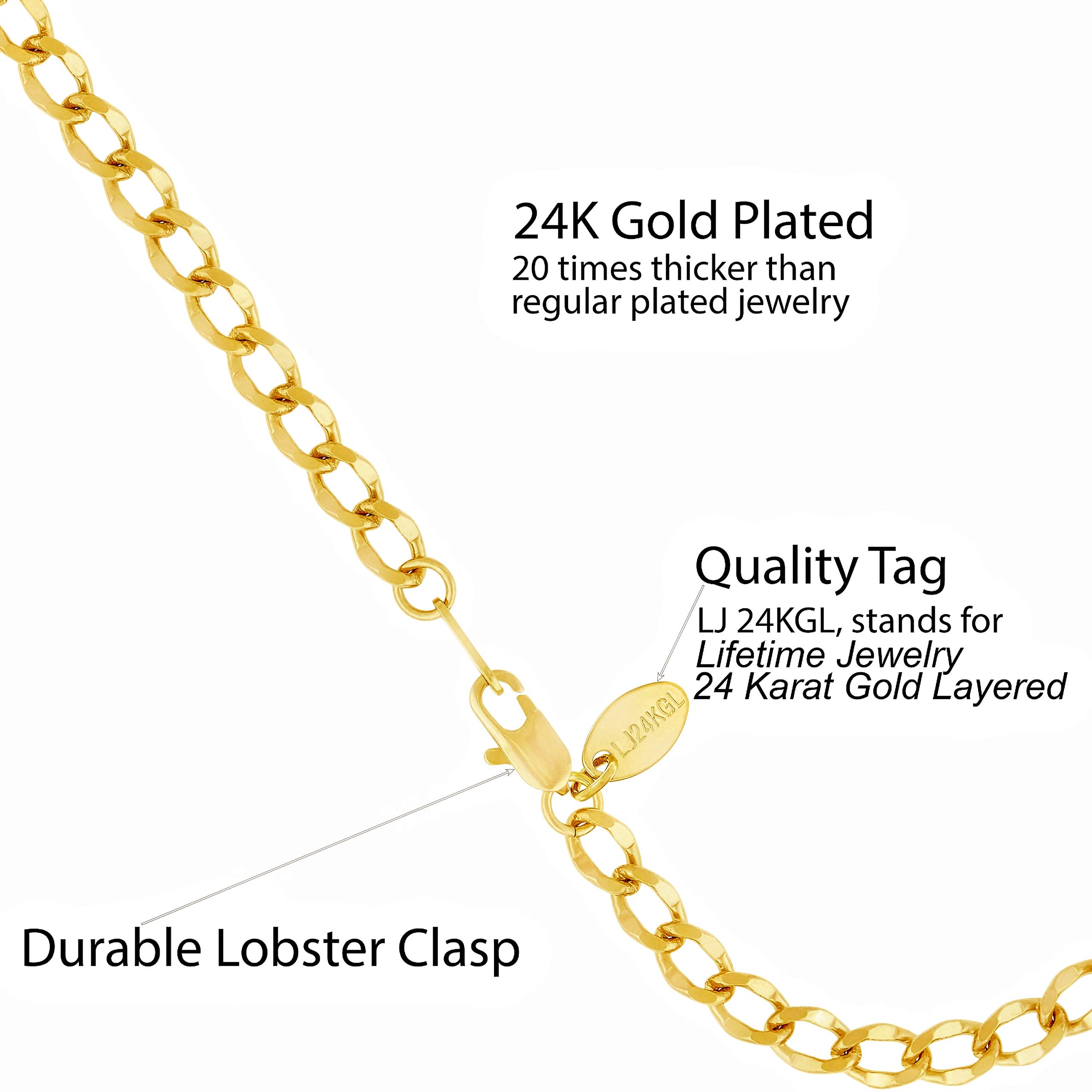 LIFETIME JEWELRY 24K Gold Plated Women's Diamond Cut Curb Link Ankle Bracelet - Elegant Anklet for Everyday Wear, Parties & Special Occasions