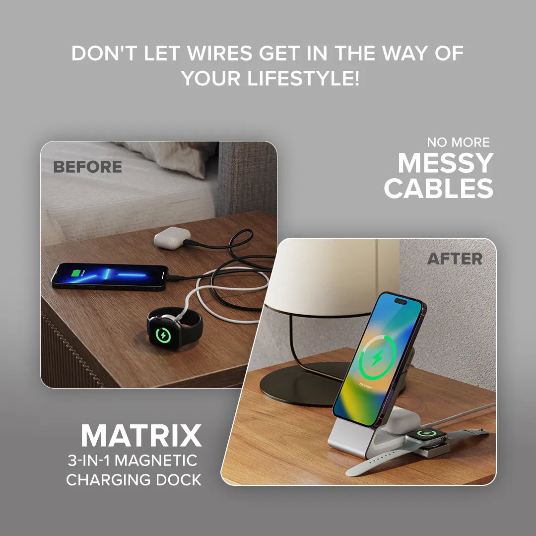 3-in-1 Magnetic Wireless Charging Station for iPhone 16/12, Apple Watch & AirPods - Fast Charging Dock with Universal Compatibility for All Apple Devices | Perfect for Home, Office & Travel