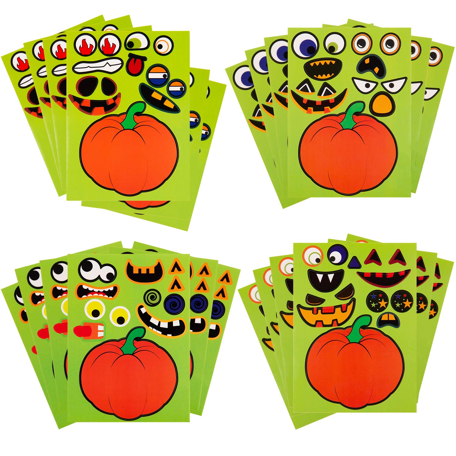 SAVITA 24 Sheets Halloween Stickers - Jack O'Lantern Pumpkin Face Stickers for Kids, Party Favors, Scrapbooking & DIY Crafts - Funny Halloween Decoration for Classroom, Treat Bags & Pumpkin Carving