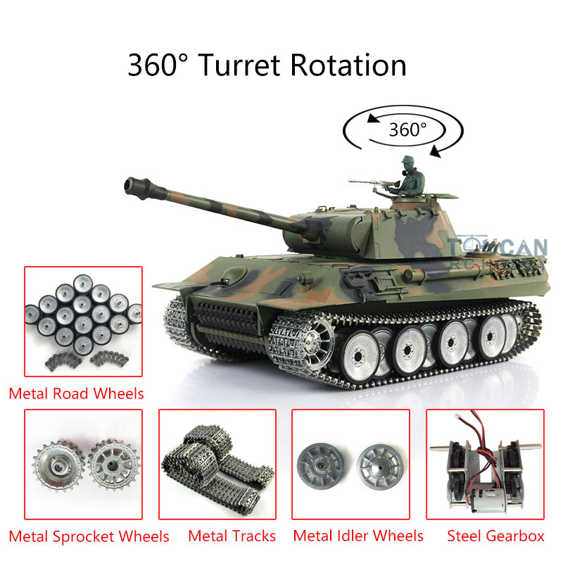 1/16 Henglong Customized RC Tank - German Panther Tank 3819 with 360° Rotating Turret, Metal Tracks & Road Wheels | Remote Control Military Vehicle for Collectors & Battle Simulation