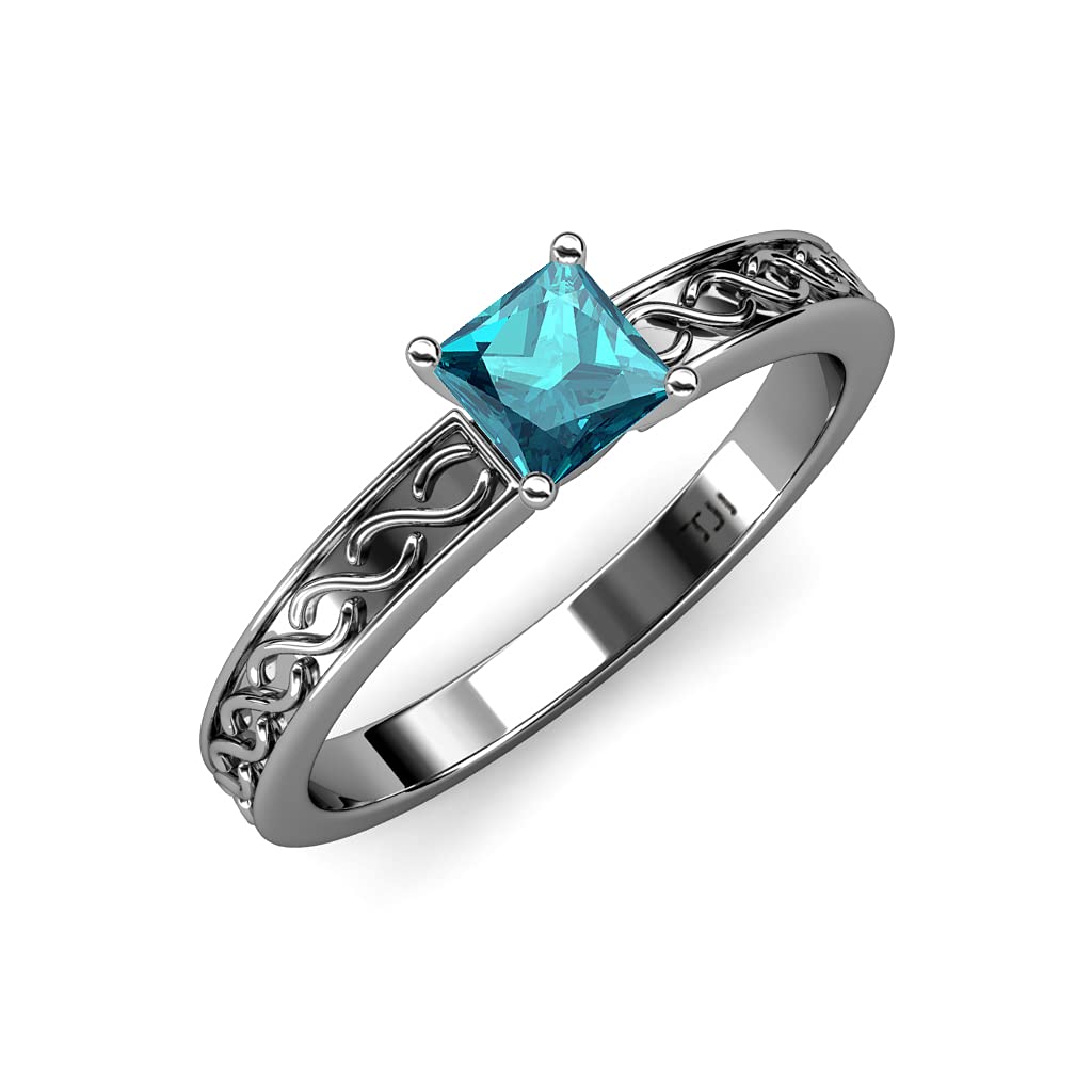 TriJewels Princess Cut London Blue Topaz 7/8 ct Infinity Solitaire Engagement Ring in 14K Gold - Perfect for Proposals, Anniversaries & Special Occasions