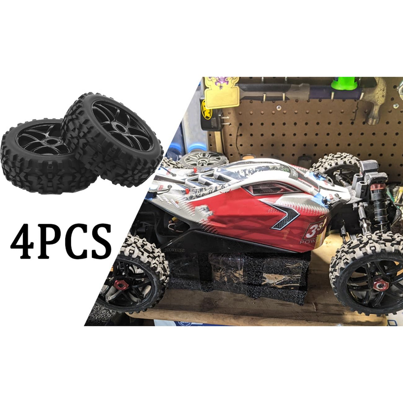 JIUWU 4-Pack 1/8 Scale RC Off-Road Wheels and Tires - 17mm Hex Durable All-Terrain Tires for RC Cars, Trucks & Buggies | Perfect for Racing, Crawling & Off-Road Adventures (Black)