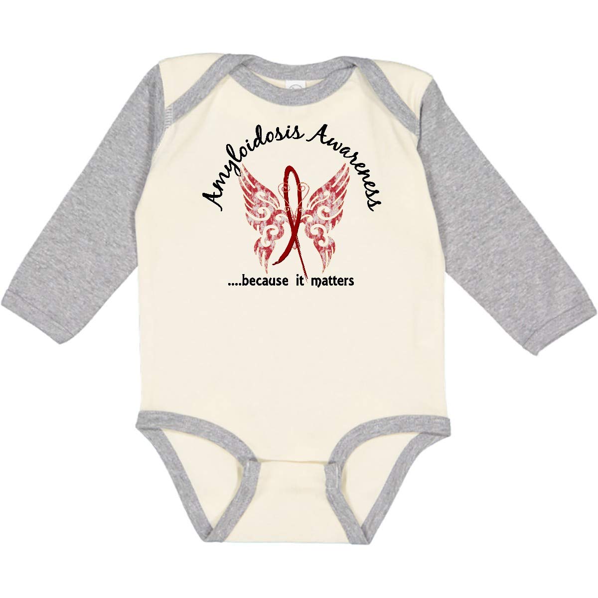 Inktastic Amyloidosis Awareness Butterfly Print 6.1 oz Long Sleeve Baby Creeper - Soft Cotton Bodysuit for Infants & Newborns - Perfect for Daily Wear, Photo Shoots & Awareness Events