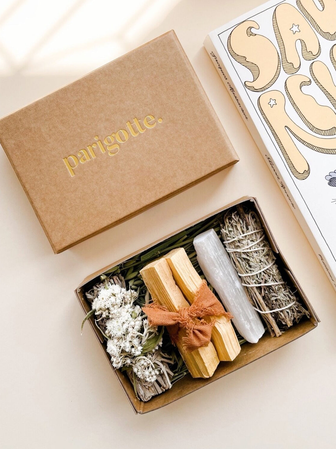 Parigotte Energy Cleansing Ritual Kit - Sage Smudge Kit with White Sage, Palo Santo & Abalone Shell - Spiritual Cleansing, Meditation & Home Blessing Ceremony