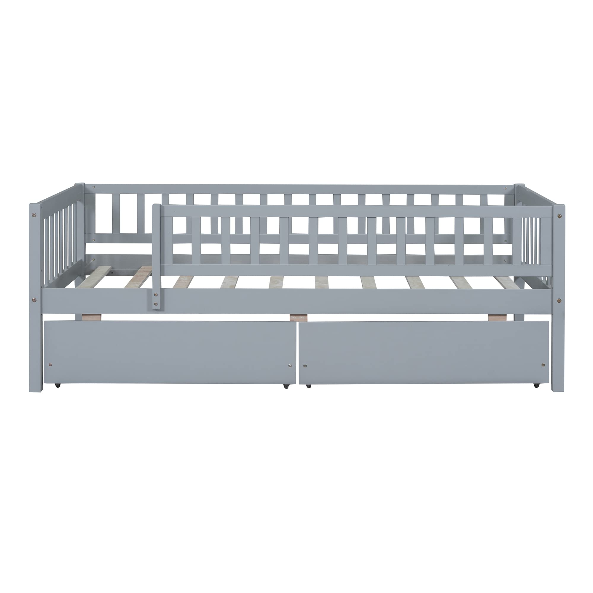 Harper & Bright Designs Twin Size Daybed with Storage Drawers - Wooden Kids Twin Platform Bed Frame with Safety Rails, No Box Spring Required, Easy Assembly (Gray) - Perfect for Kids' Bedrooms, Guest Rooms & Small Spaces