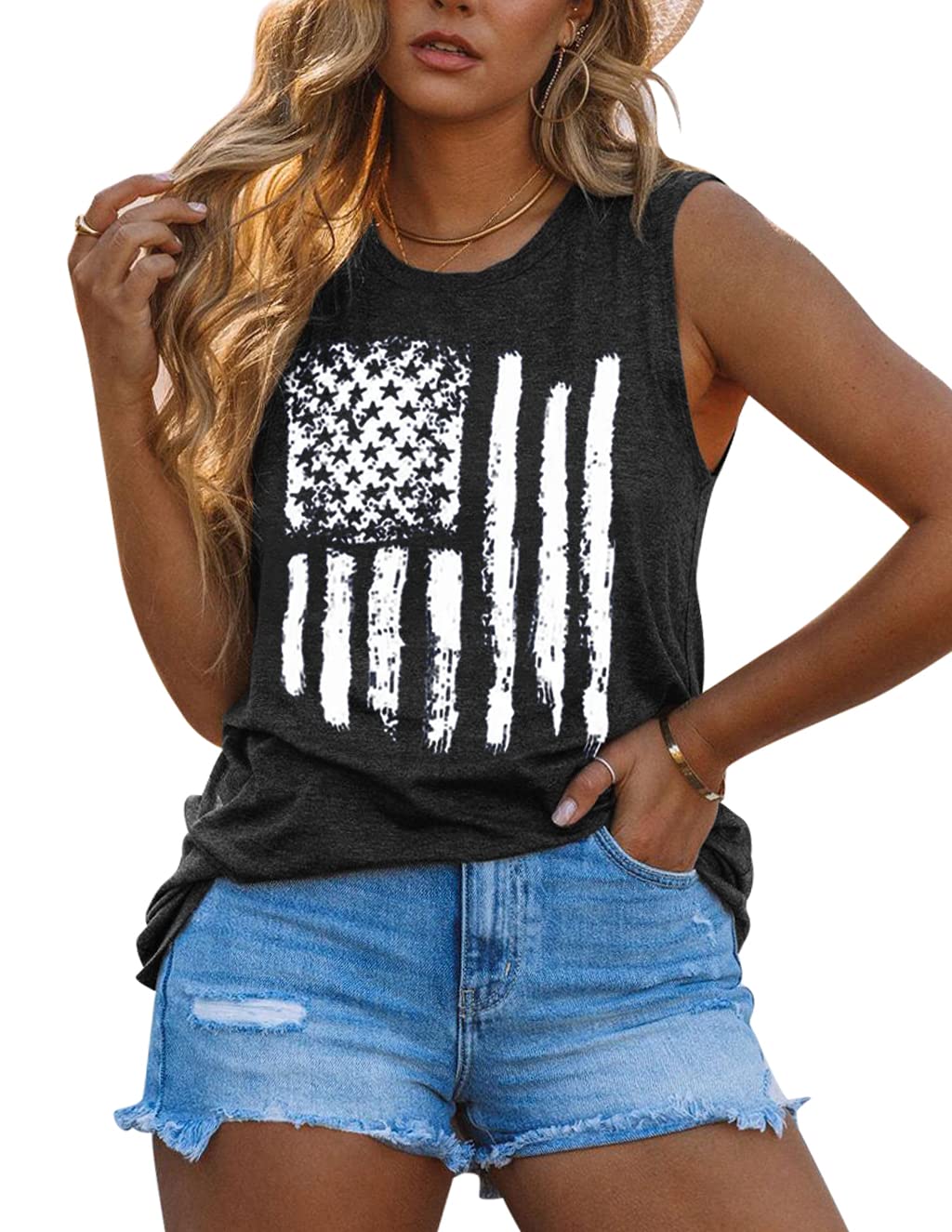 American Flag Tank Tops for Women - Patriotic Sleeveless Graphic Tee Shirts | 4th of July, Summer Casual Wear, BBQ, Beach Outfits & Independence Day Celebrations