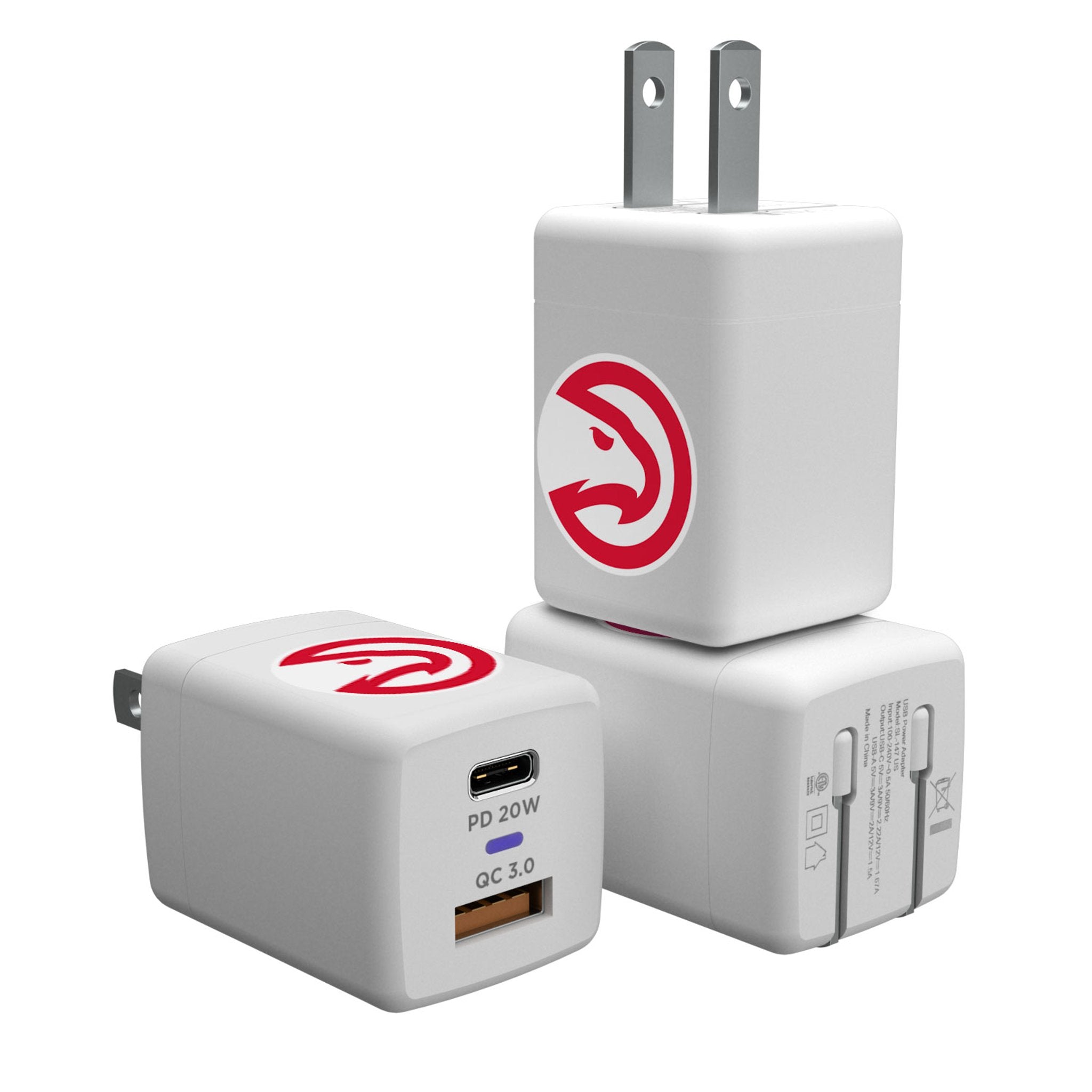 Atlanta Hawks NBA Team Logo USB Wall Charger - Fast Charging Power Adapter for iPhone, Android, Samsung - Perfect for Home, Office & Travel
