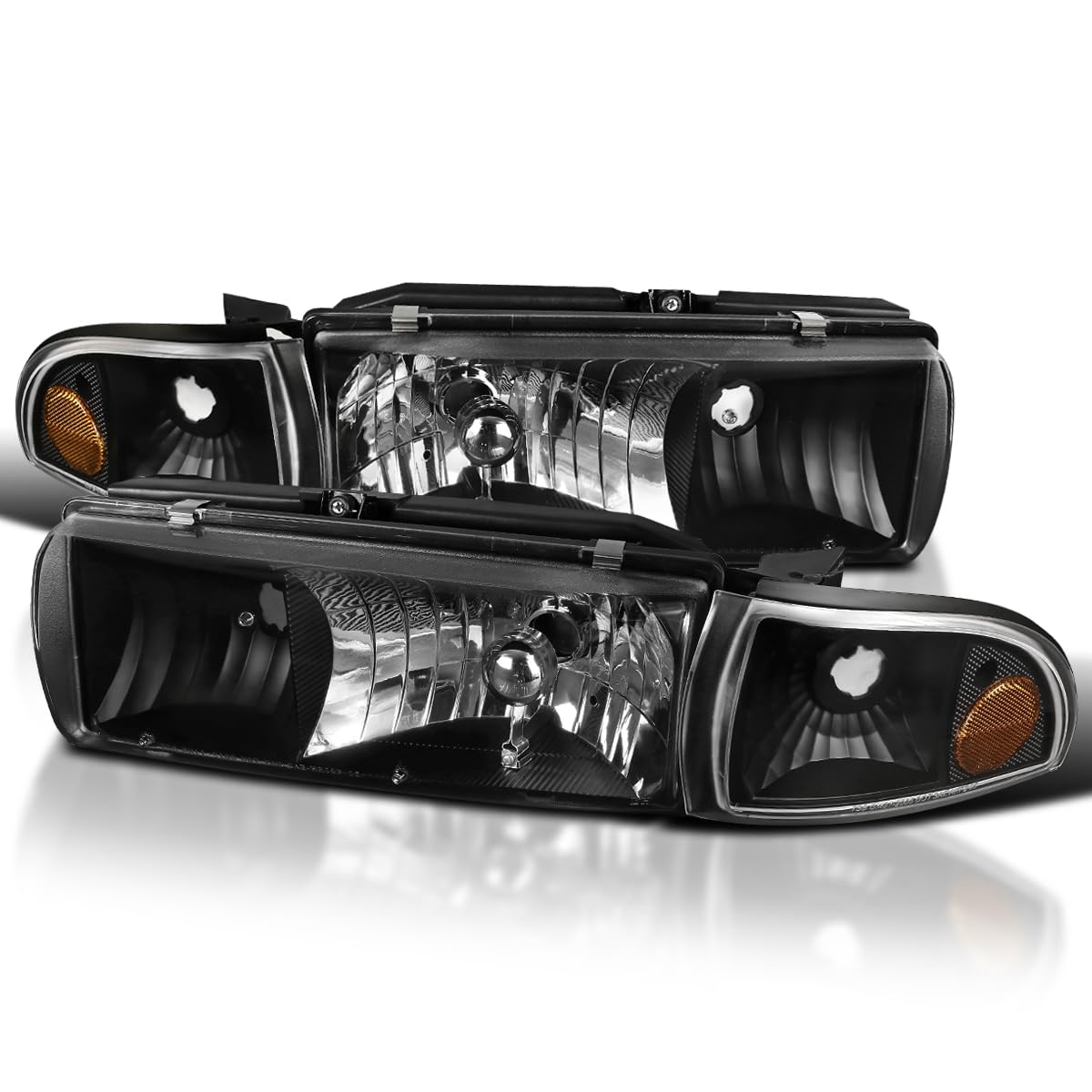 Spec-D Tuning Black Headlights & Corner Signal Lights Compatible with 1994-1996 Chevy Impala & 1991-1996 Chevy Caprice - Left & Right Pair Headlight Assembly - Upgrade for Night Driving & Enhanced Visibility