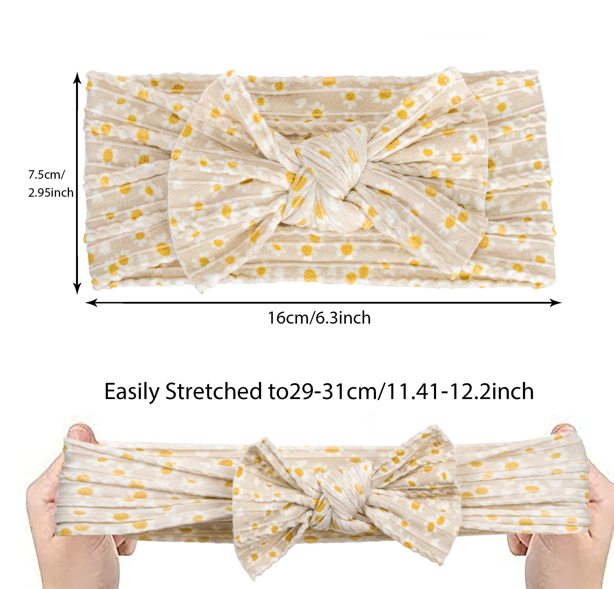 Baby Girls Floral Bows Headband - Soft Knotted Elastic Baby Turban Headwrap for Newborn, Infant & Toddler | Cute Hair Accessories for Photos, Parties & Everyday Wear
